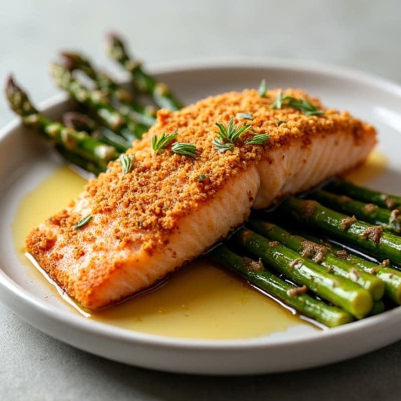 Crispy Everything Bagel Crusted Salmon with Roasted Asparagus