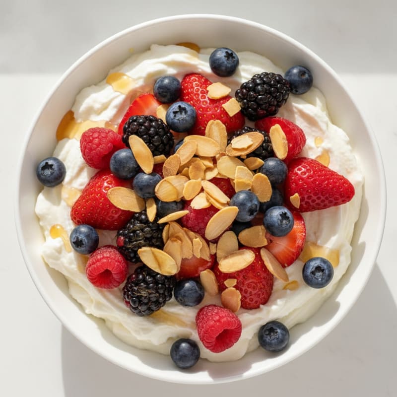 Creamy Greek Yogurt Protein Bowl with Mixed Berries and Almonds