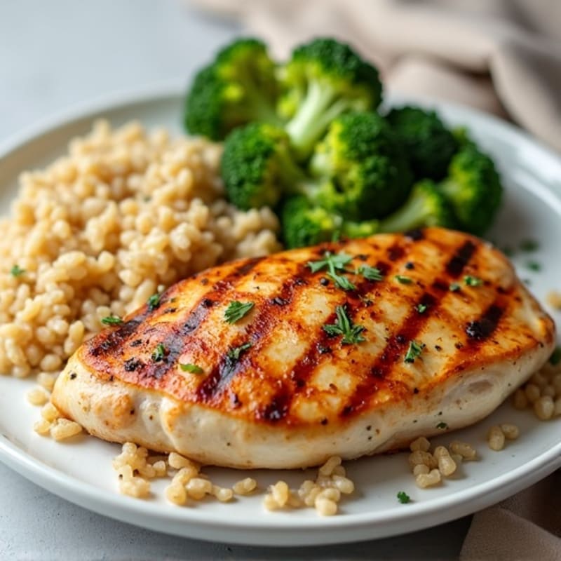 Grilled Chicken Breast with Brown Rice and Steamed Broccoli