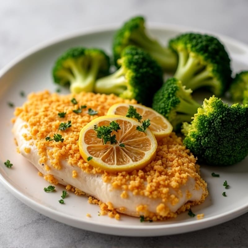 Crispy Lemon-Herb Baked Chicken with Roasted Broccoli
