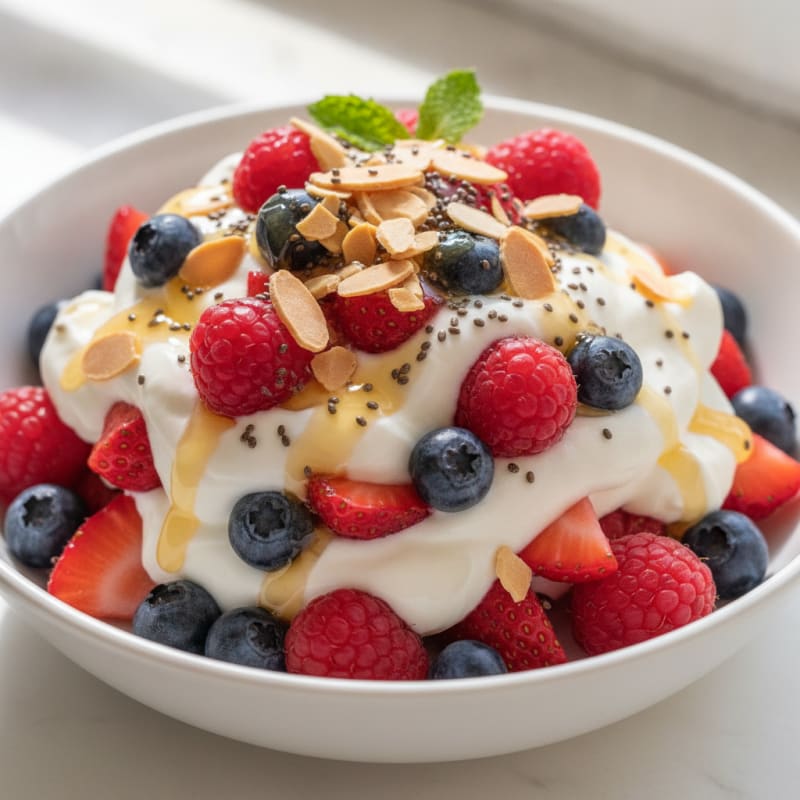 Creamy Greek Yogurt Parfait with Mixed Berries and Almonds