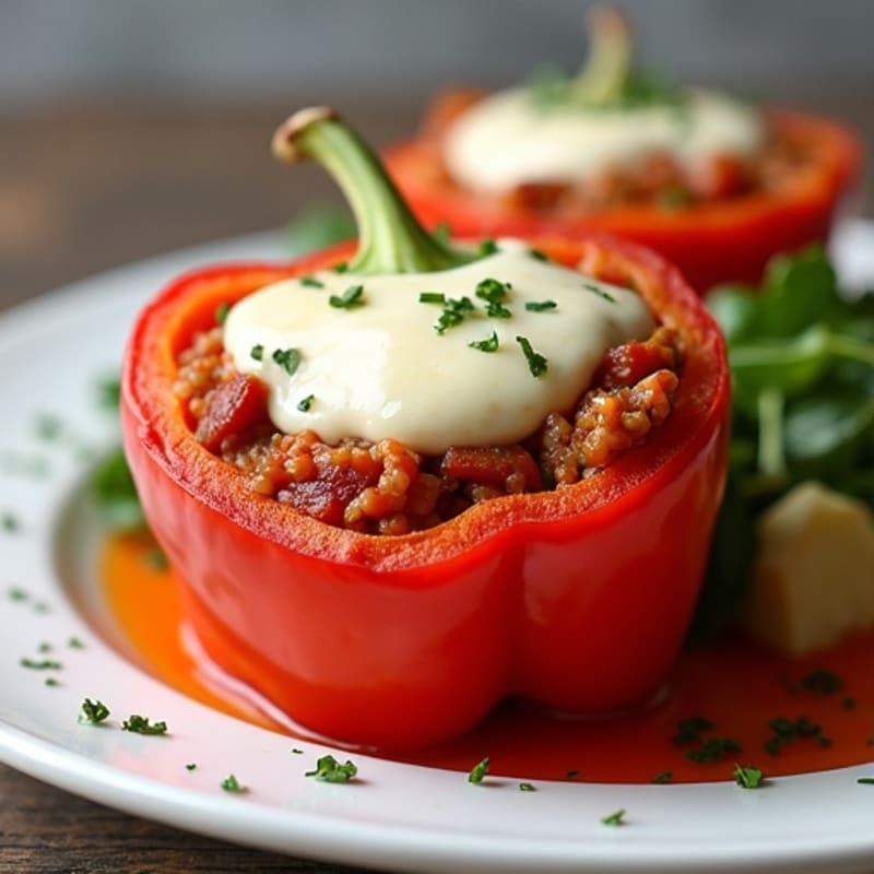 Lean Turkey Pepperoni Stuffed Bell Peppers with Melty Mozzarella