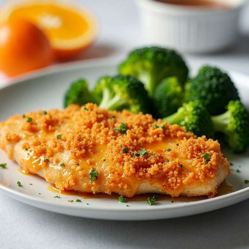 Crispy Baked Orange Chicken with Steamed Broccoli