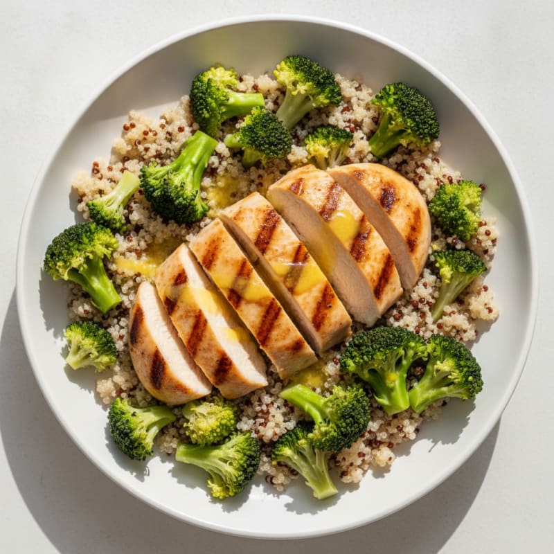 Grilled Chicken Breast with Quinoa and Steamed Broccoli