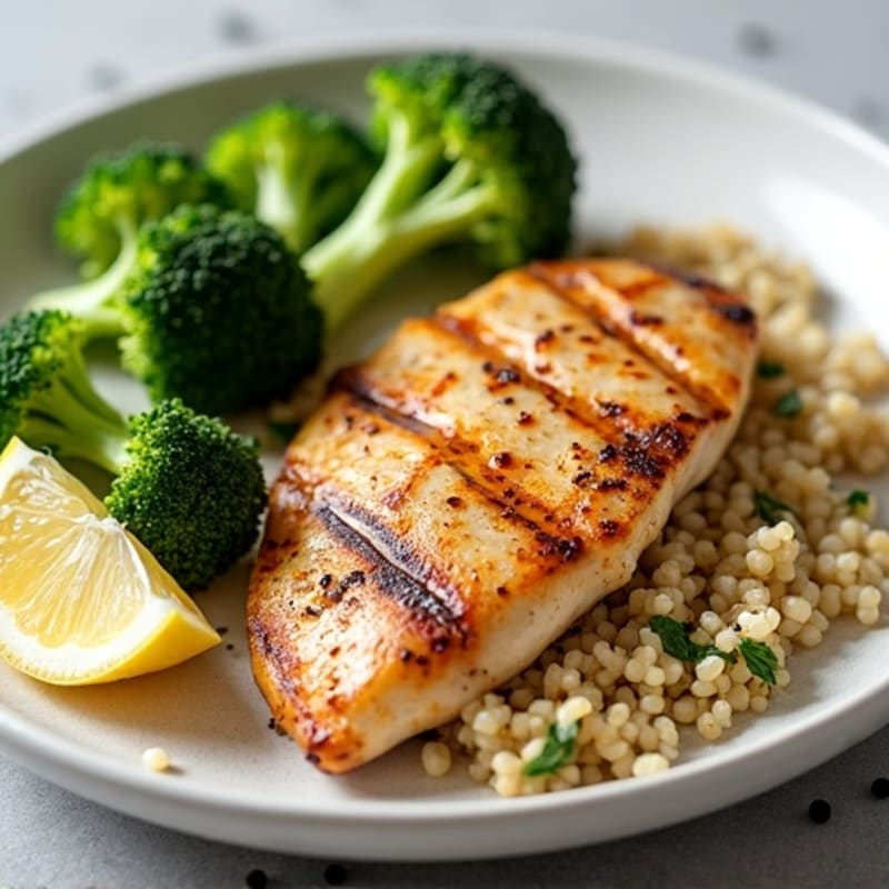 Grilled Chicken Breast with Roasted Broccoli and Quinoa
