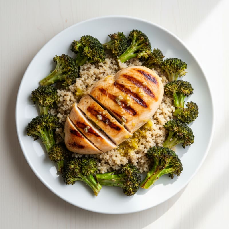 Grilled Chicken Breast with Quinoa and Roasted Broccoli