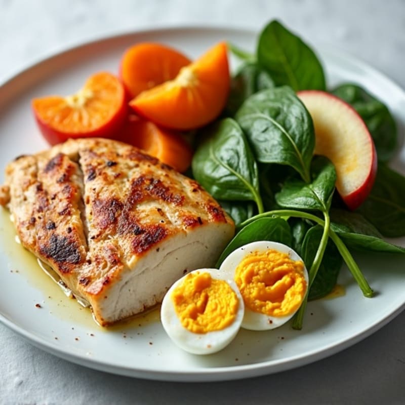 Grilled Chicken Breast with Roasted Sweet Potato and Spinach Salad