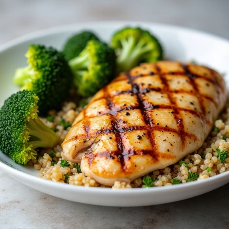 Grilled Chicken Breast with Quinoa and Roasted Broccoli