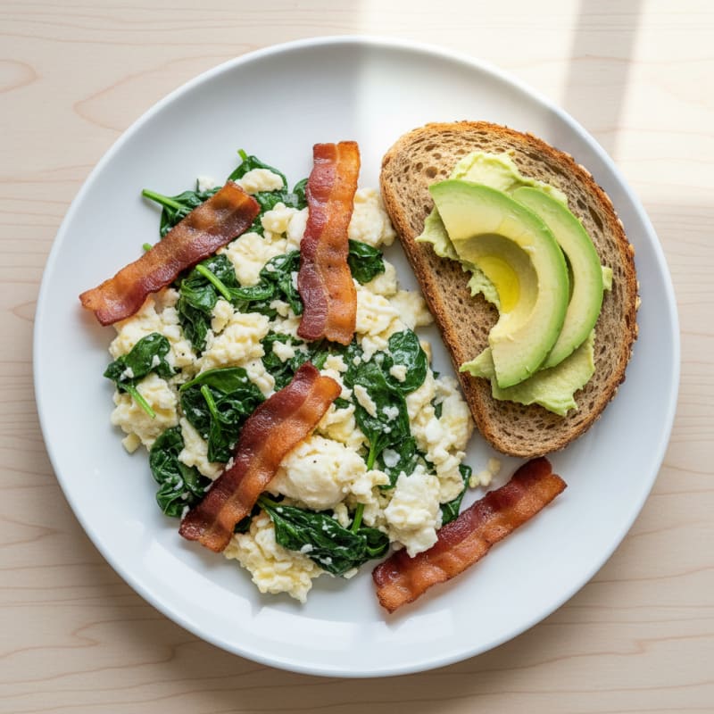 Egg White Spinach Scramble with Turkey Bacon