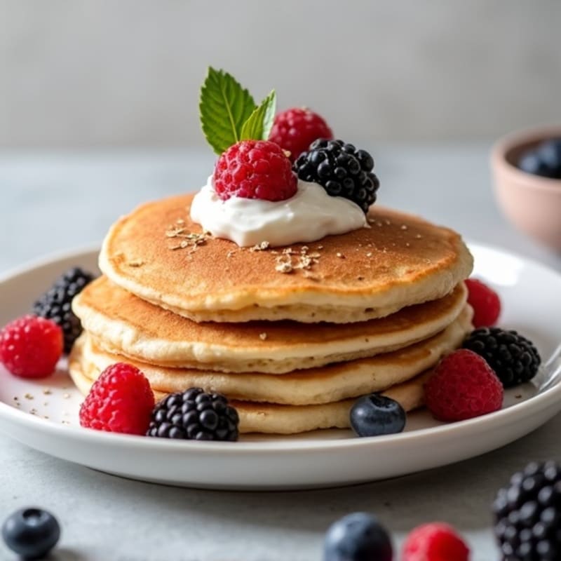 Fluffy Protein Pancakes with Greek Yogurt and Berries