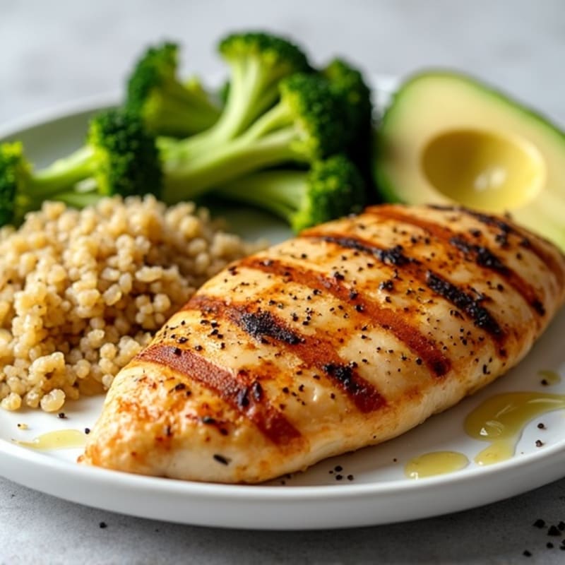 Grilled Chicken Breast with Quinoa and Roasted Broccoli