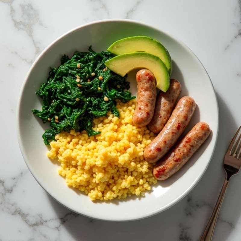 Egg White Scramble with Turkey Sausage, Sautéed Spinach, Quinoa & Avocado