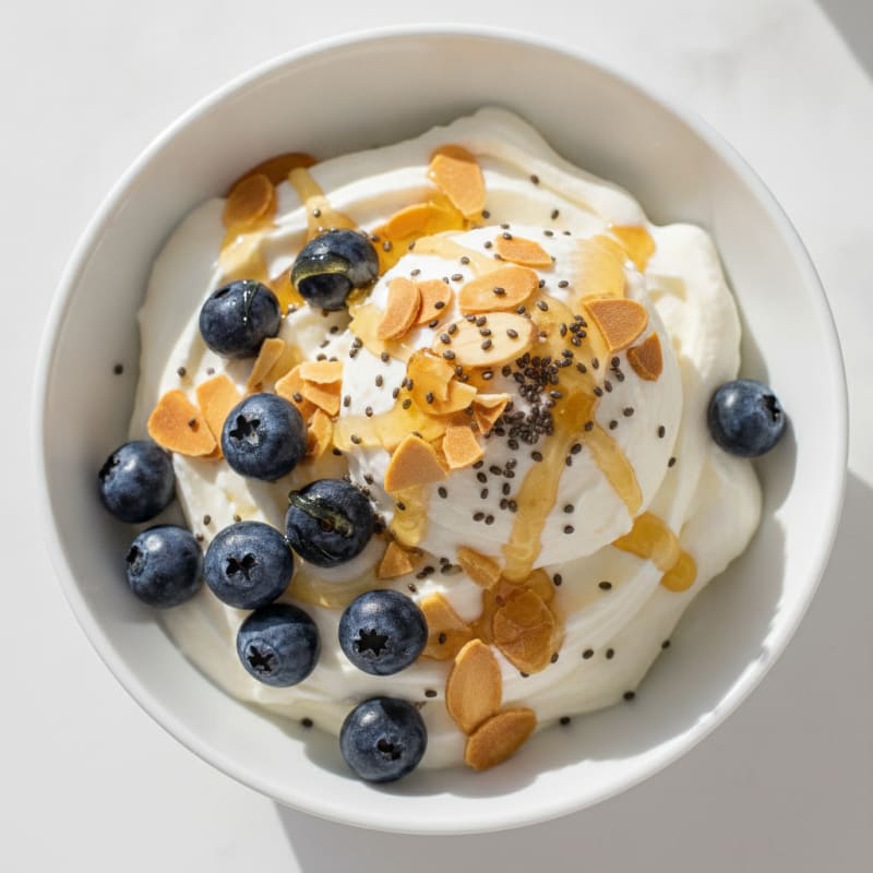 Creamy Protein Yogurt Bowl with Whey Protein and Sliced Almonds