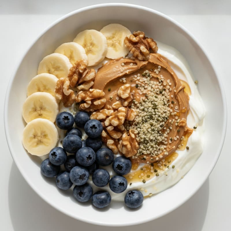 Creamy Greek Yogurt Bowl with Peanut Butter, Banana, and Hemp Seeds