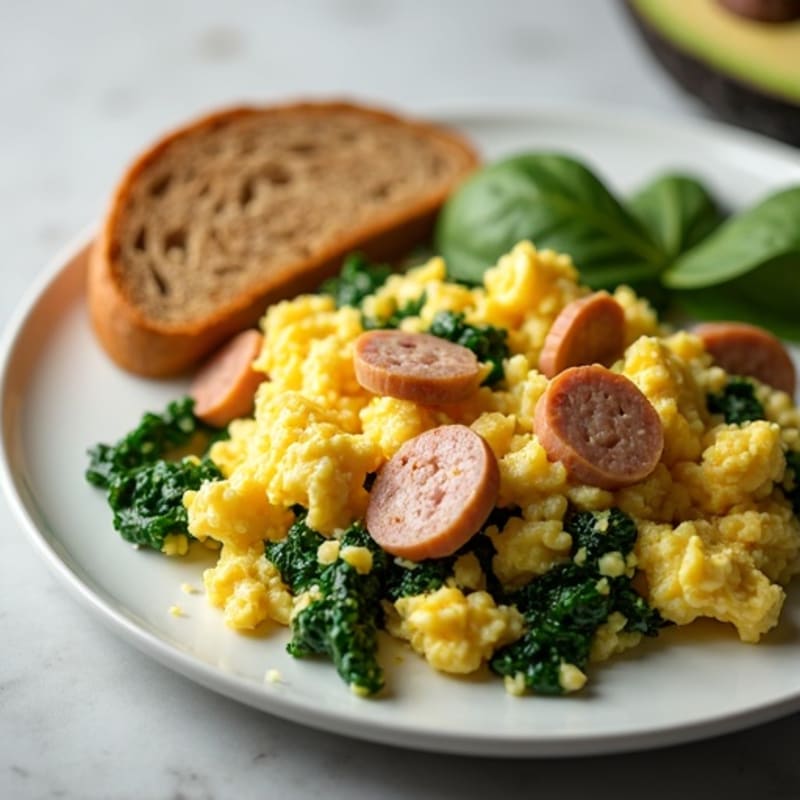 Egg White and Turkey Sausage Scramble with Spinach