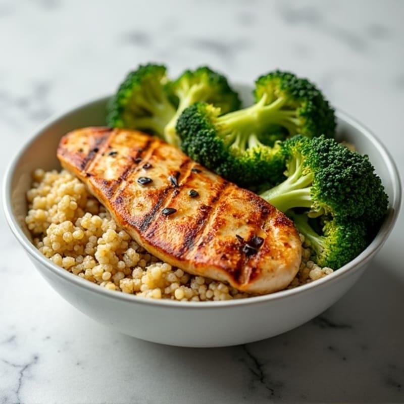 Grilled Chicken Breast Bowl with Quinoa and Roasted Broccoli