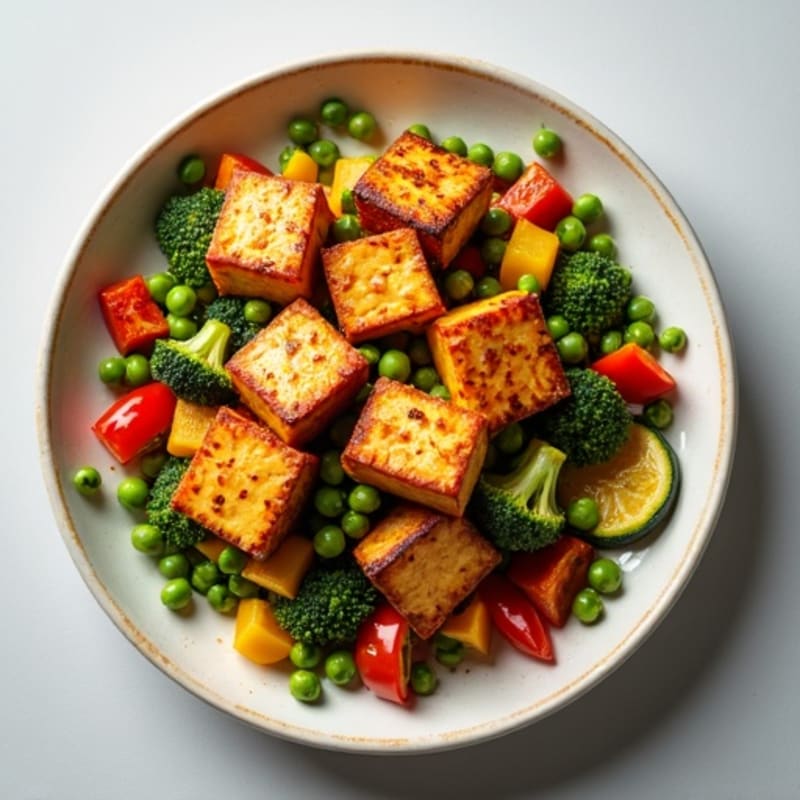 Crispy Baked Tofu with Sesame-Garlic Roasted Vegetables