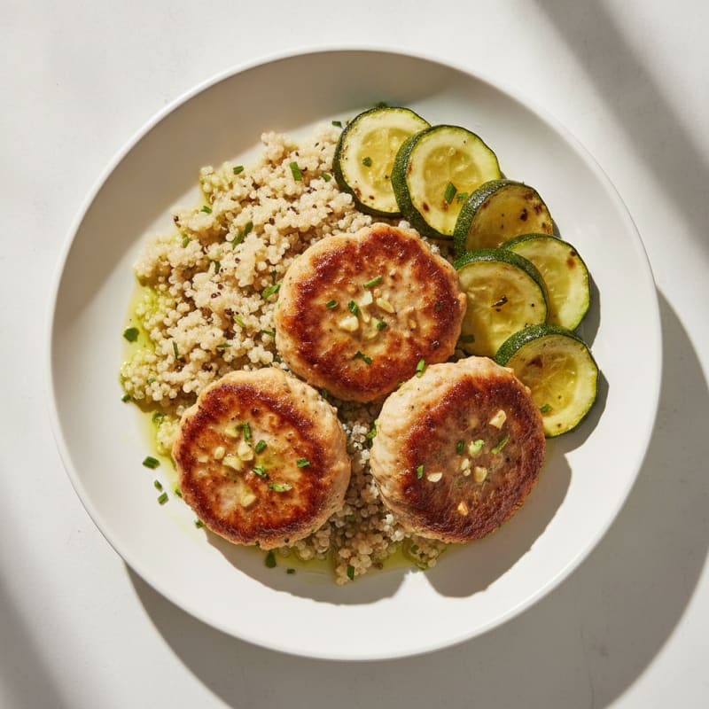 Seared Turkey Patties with Quinoa and Roasted Zucchini