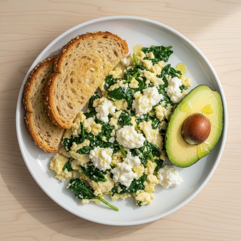 Egg White and Spinach Scramble with Cottage Cheese