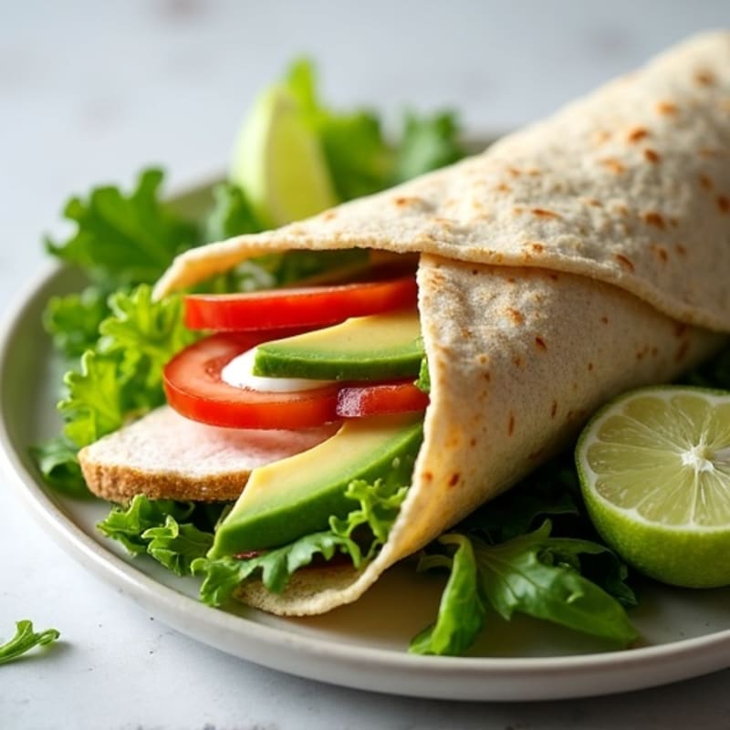 Lean Turkey and Creamy Avocado Wrap with Fresh Greens