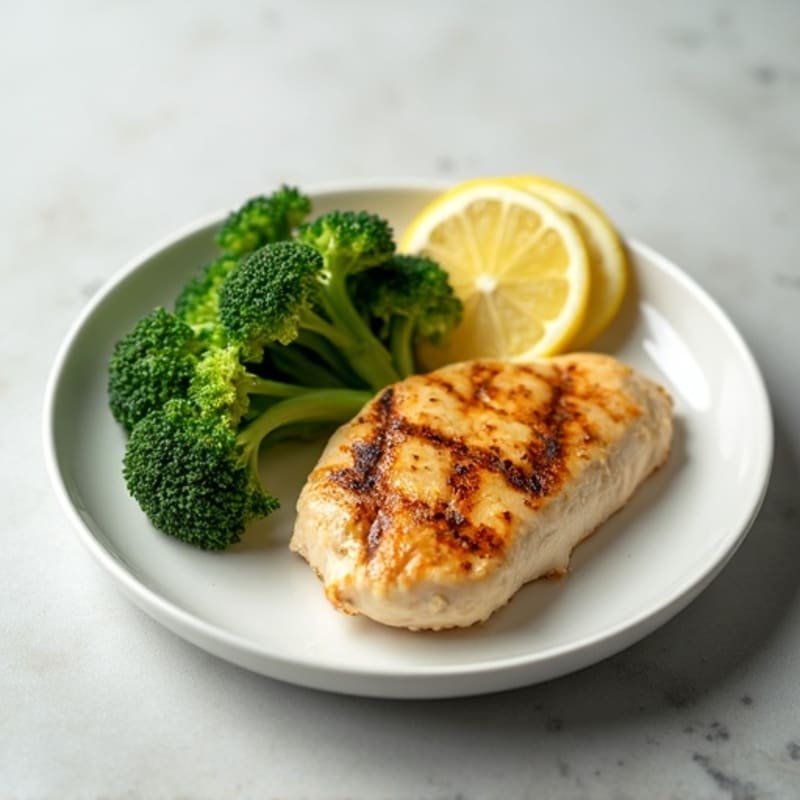 Grilled Chicken Breast with Steamed Broccoli and Lemon
