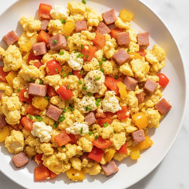 Ham and Mini Pepper Egg Scramble