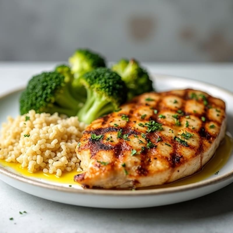 Grilled Chicken Breast with Quinoa and Roasted Broccoli