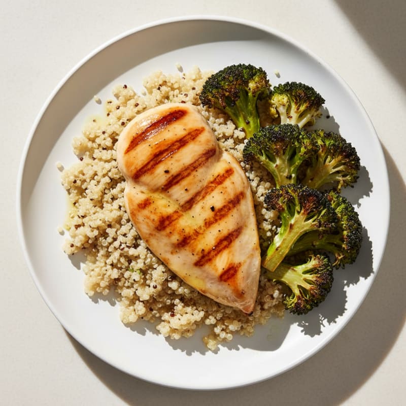 Grilled Chicken Breast with Quinoa and Roasted Broccoli