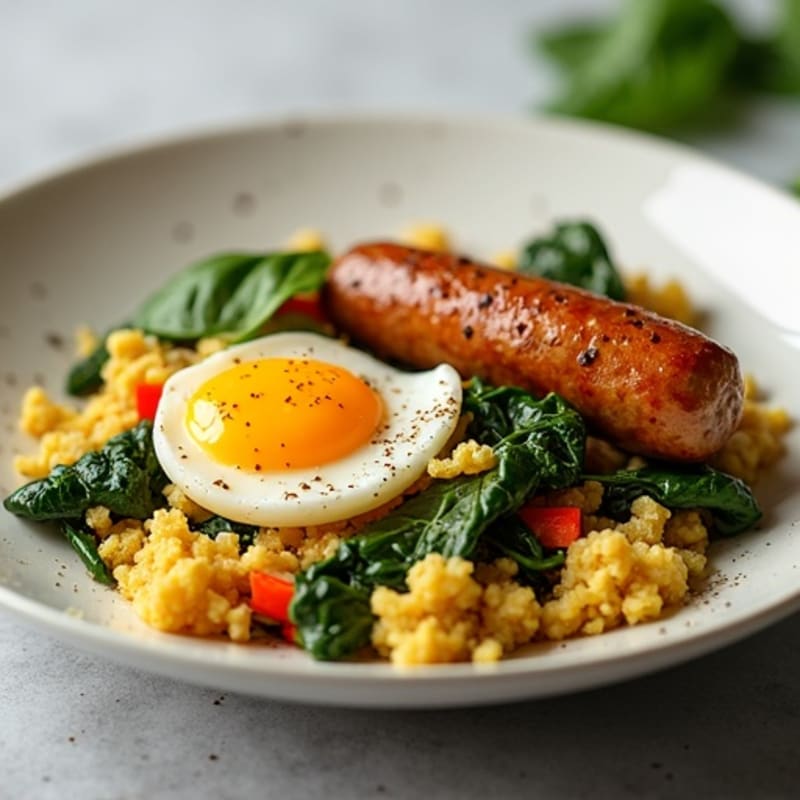 Crispy Chicken Sausage and Spinach Egg Scramble