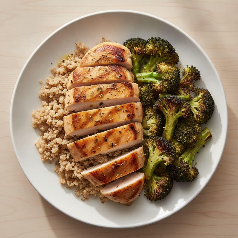 Grilled Chicken Breast with Quinoa and Roasted Broccoli