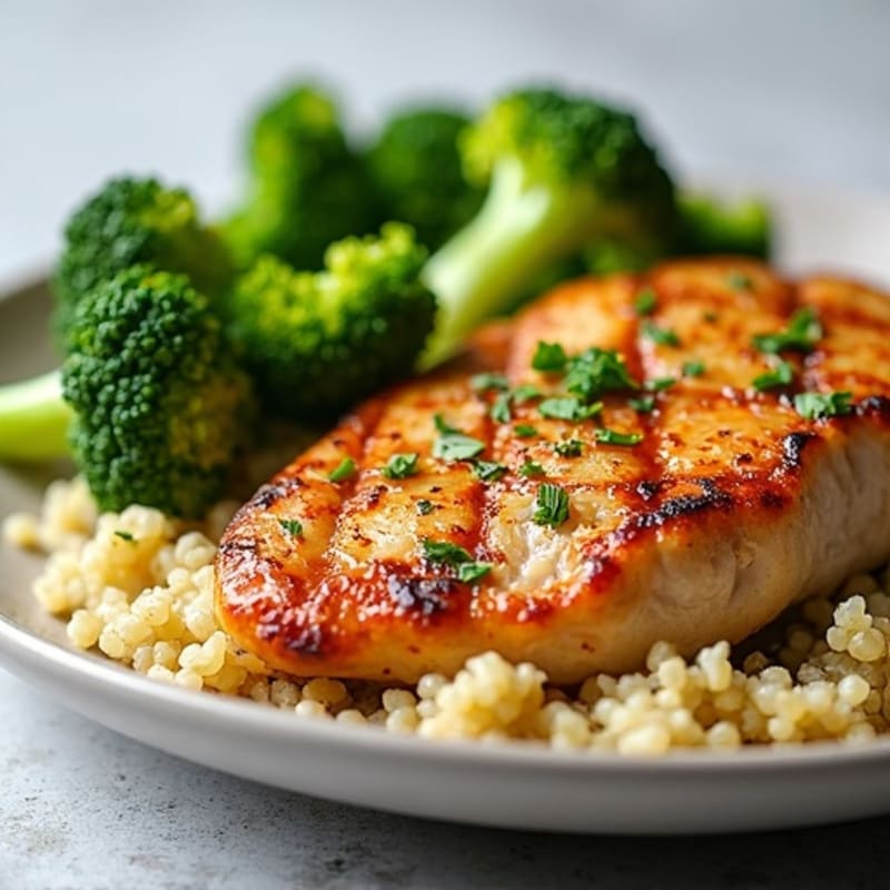 Grilled Chicken Breast with Quinoa and Roasted Broccoli