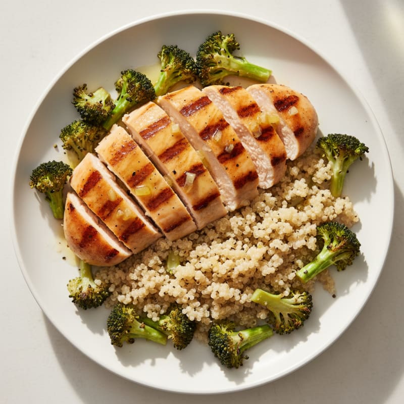 Grilled Chicken Breast with Roasted Broccoli and Quinoa