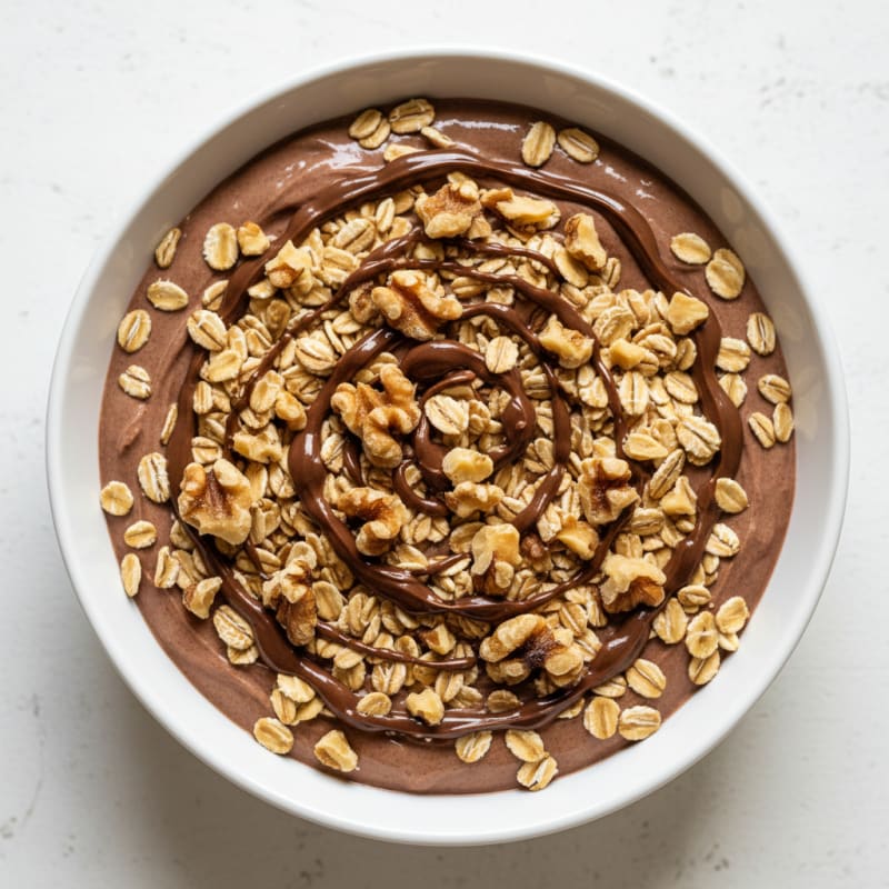 Silky Greek Yogurt with Chocolate Protein Powder and Chopped Walnuts