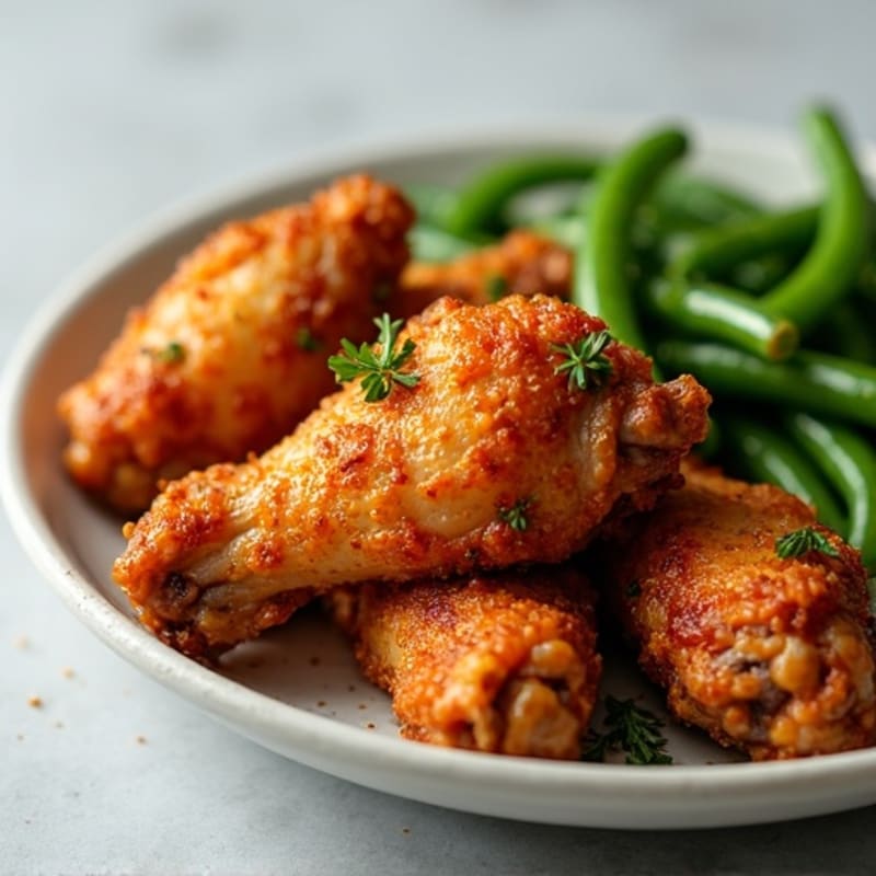 Crispy Baked Chicken Wings with Roasted Green Beans