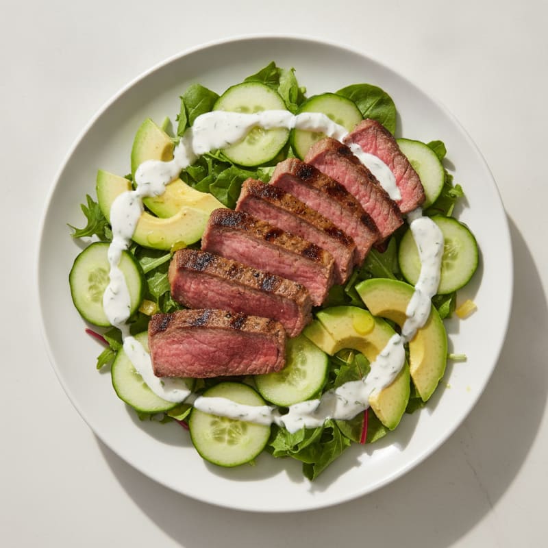 Grilled Beef and Cucumber Salad with Yogurt Dressing