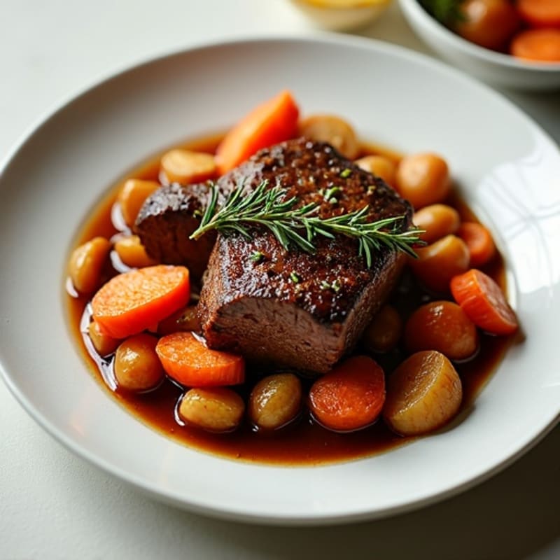 Hearty Herb-Braised Beef with Roasted Root Vegetables