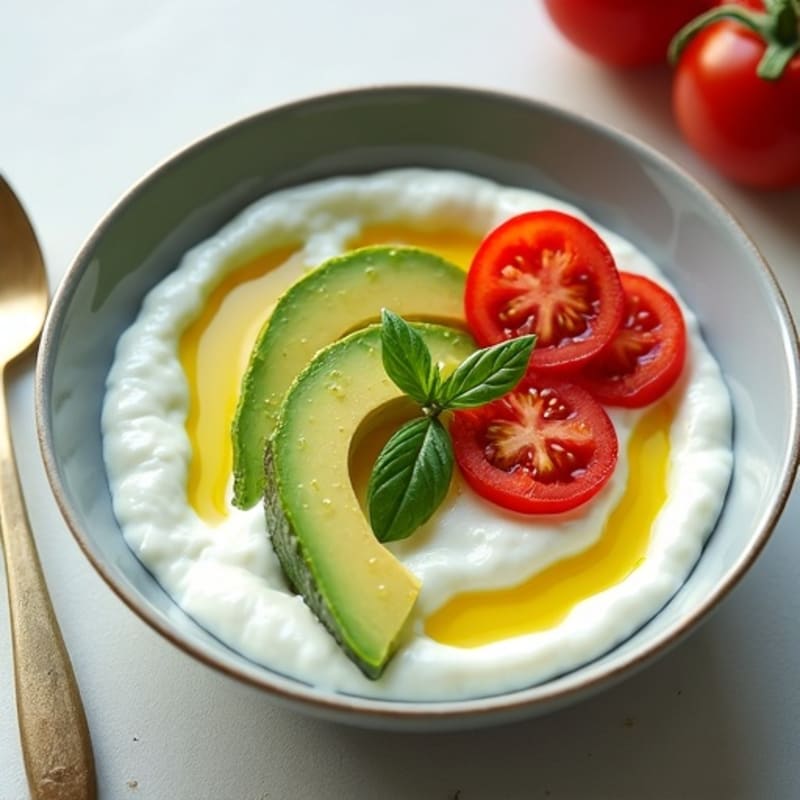 Creamy Skyr Bowl with Sliced Avocado and Tomato