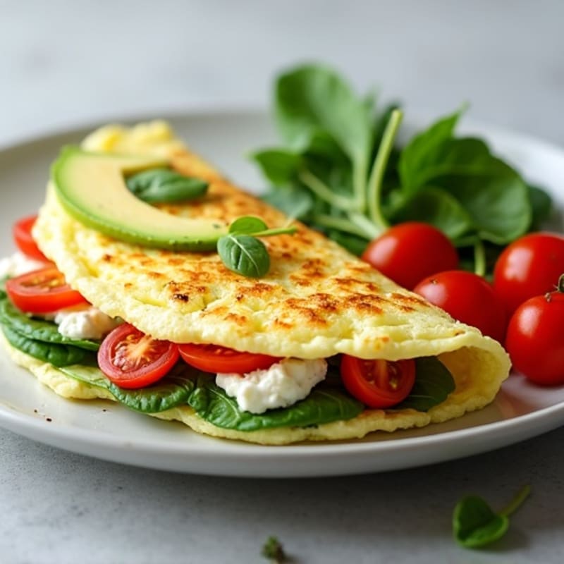 Egg White Spinach Omelette with Cottage Cheese and Cherry Tomatoes