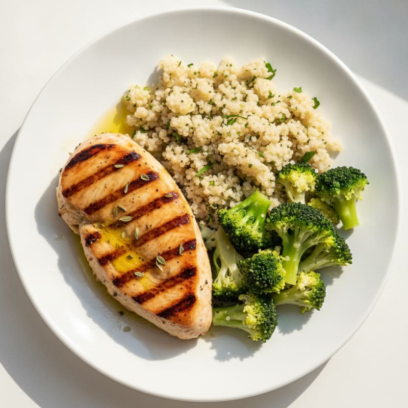 Grilled Turkey Breast with Quinoa and Steamed Broccoli