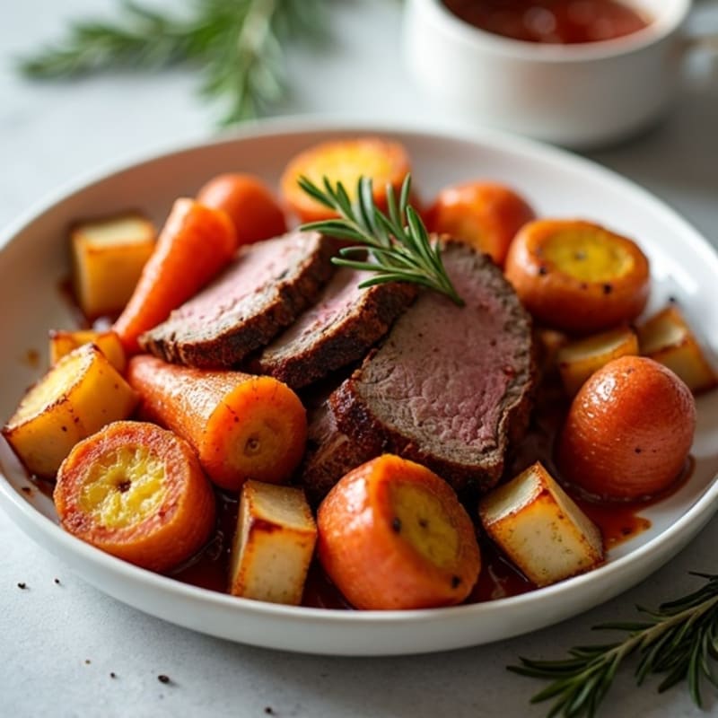 Tender Smoky Brisket with Roasted Root Vegetables