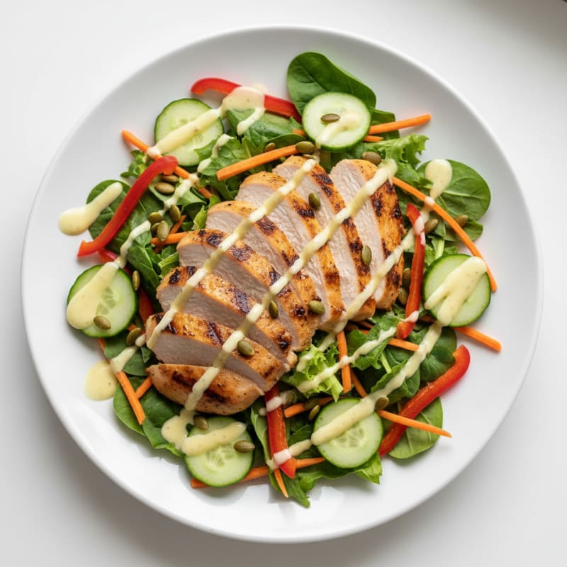 Grilled Turkey Breast Salad with Crunchy Vegetables and Lemon Vinaigrette
