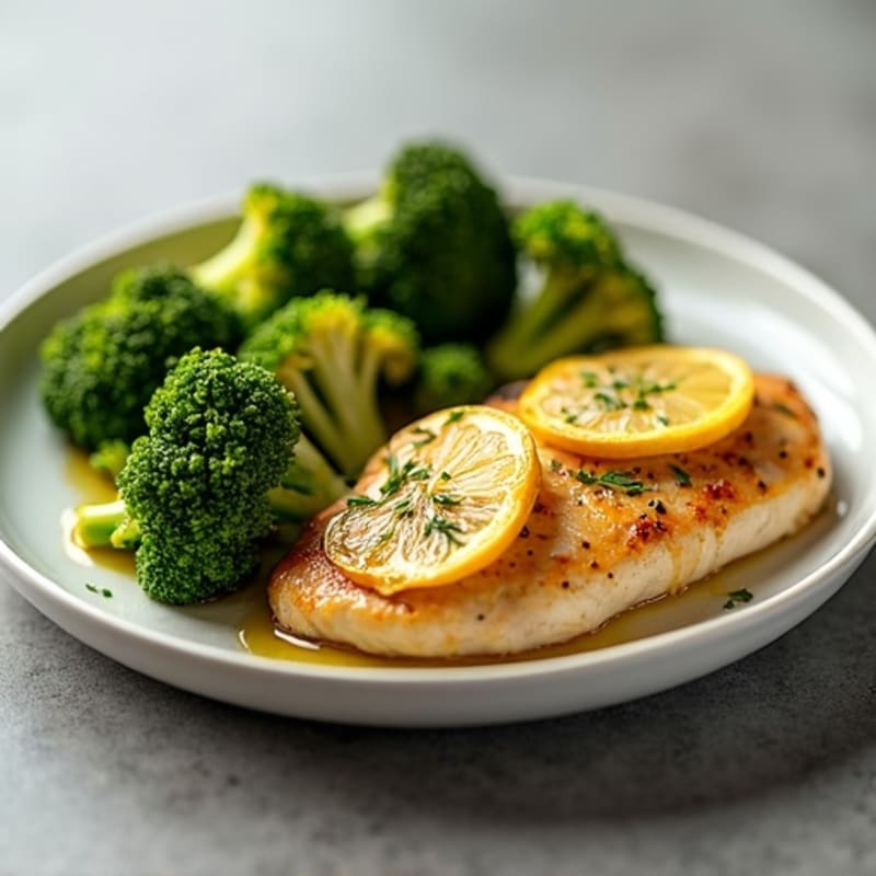Lemon Garlic Pan-Seared Chicken Breast with Roasted Broccoli