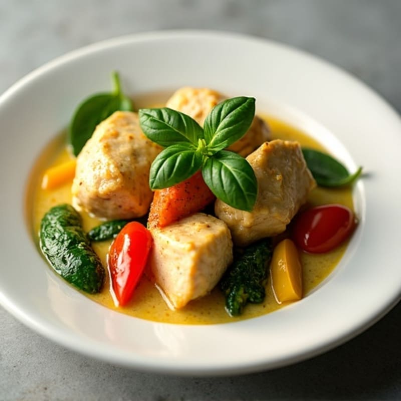 Chicken Thai Green Curry with Creamy Coconut Milk and Fresh Vegetables