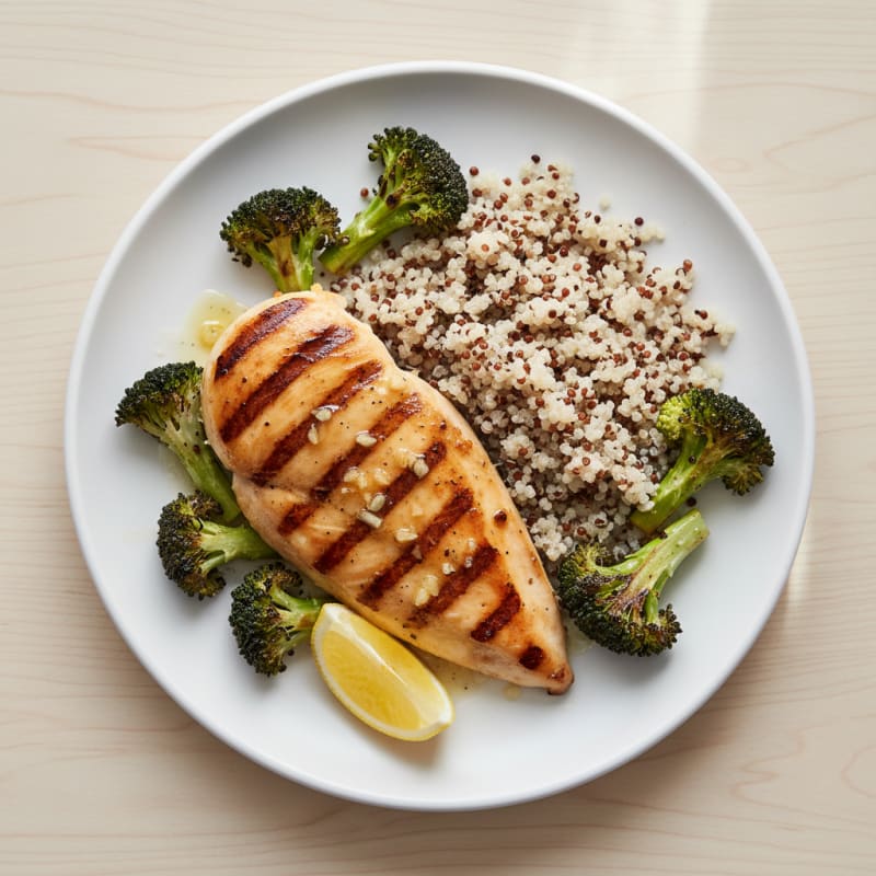 Grilled Chicken Breast with Quinoa and Roasted Broccoli