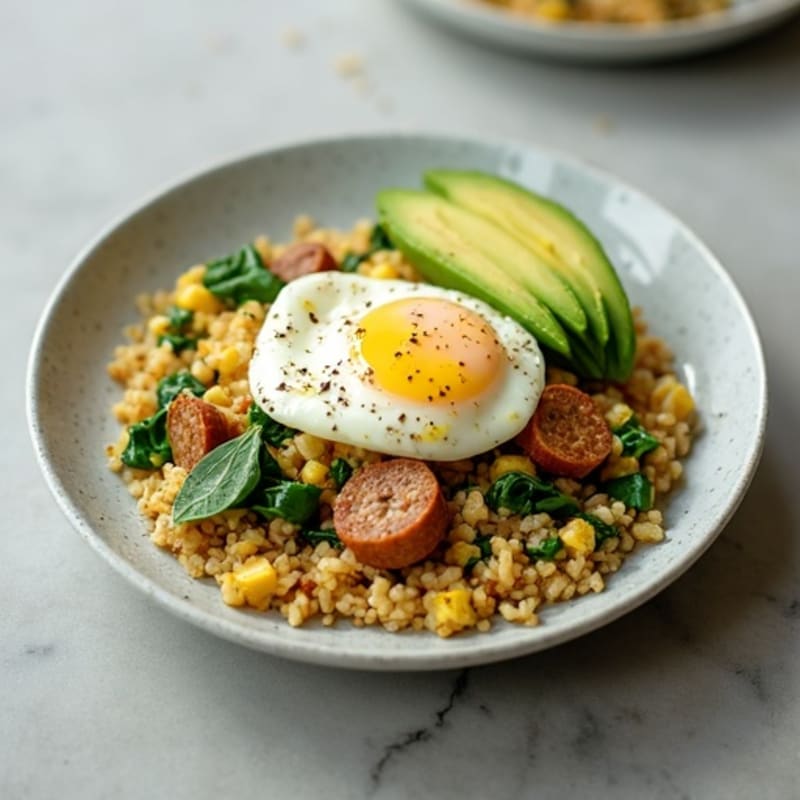 Egg White Spinach Scramble with Turkey Sausage