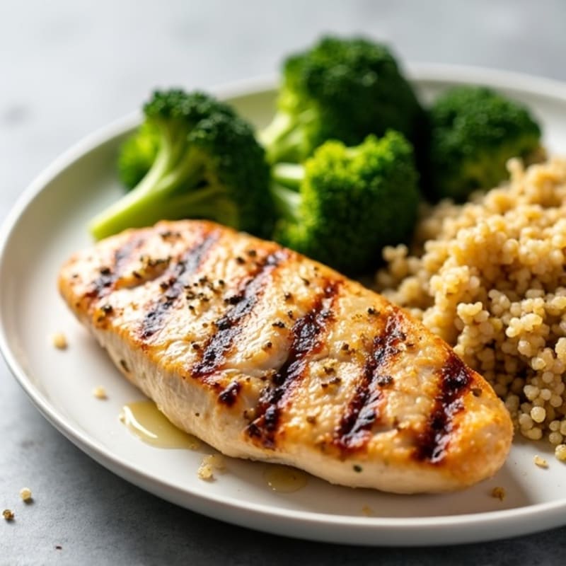 Grilled Chicken Breast with Roasted Broccoli and Quinoa
