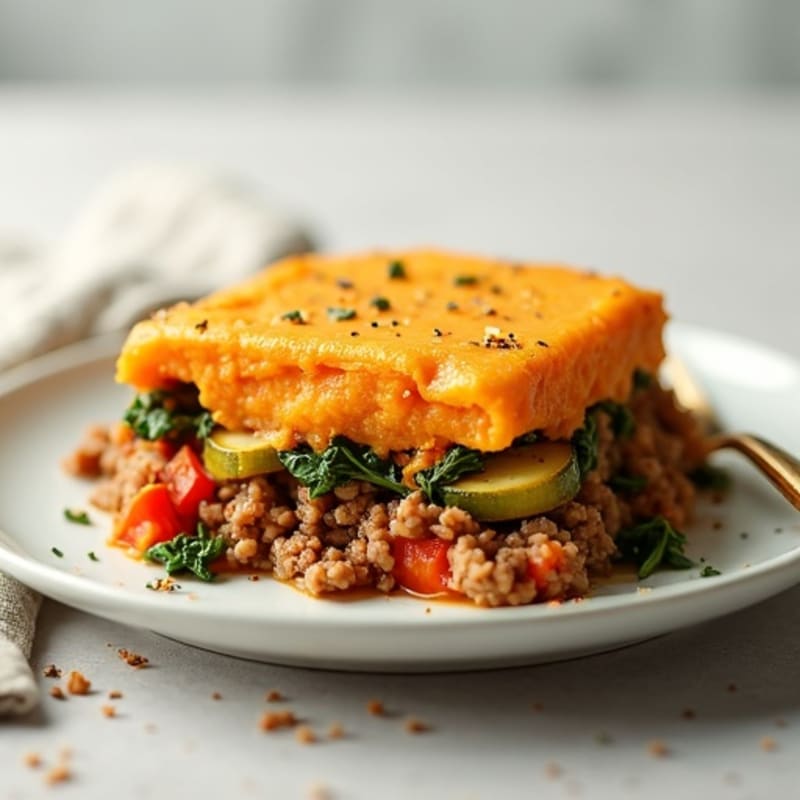 Savory Lean Ground Turkey and Vegetable Bake with Creamy Sweet Potato Topping