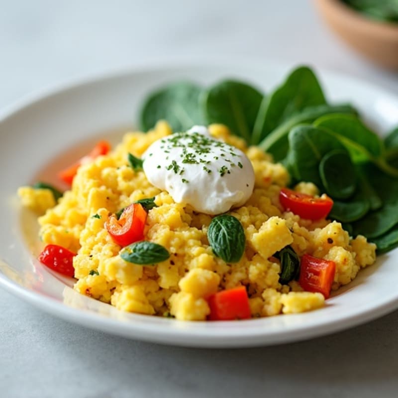 Egg White Veggie Scramble with Cottage Cheese and Spinach