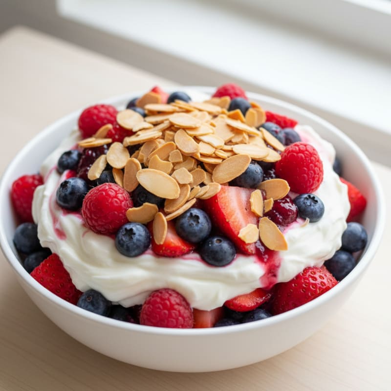 Greek Yogurt Protein Parfait with Mixed Berries and Almonds