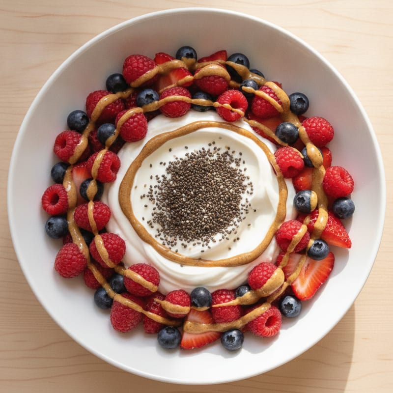 Greek Yogurt Bowl with Chia Seeds, Almond Butter, and Mixed Berries